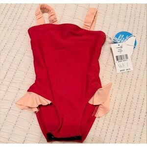 WET Kids Red One Piece Swimsuit Size 2T NWT Ruffle Trim Girls Swimwear NEW